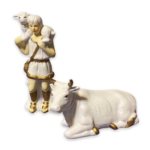 Nativity Scene 10 Piece Set White Gold Accents Figurines Christmas Bisque - Picture 7 of 11